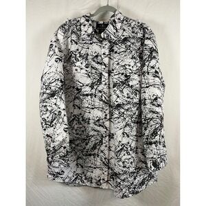 Brooklyn State Mens 3XL White Black Paint Splatter Button Down Shirt Epaulettes
